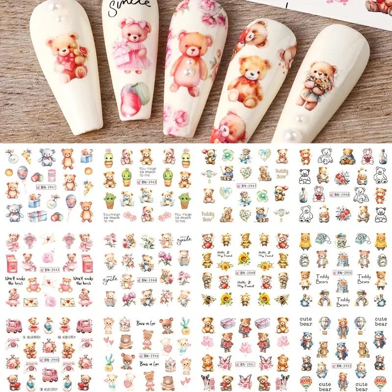 Körömépítés - Körömdíszítő matrica 12darab/szett BN2941-BN2952 Cute bear Mackók