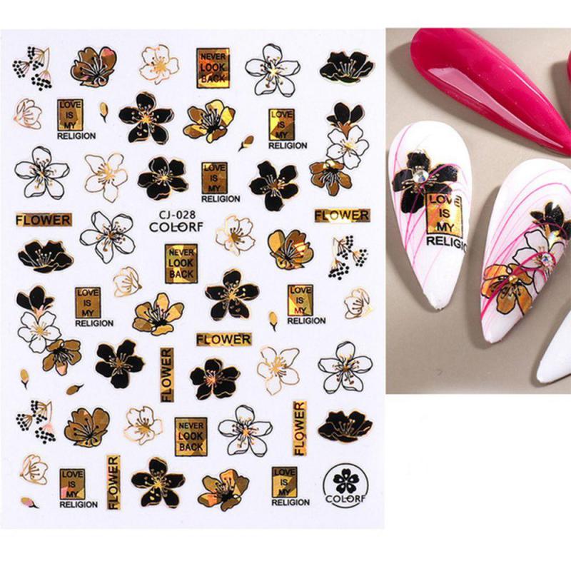 Körömépítés - Körömdíszítő matrica 3D holografikus arany fekete CJ028