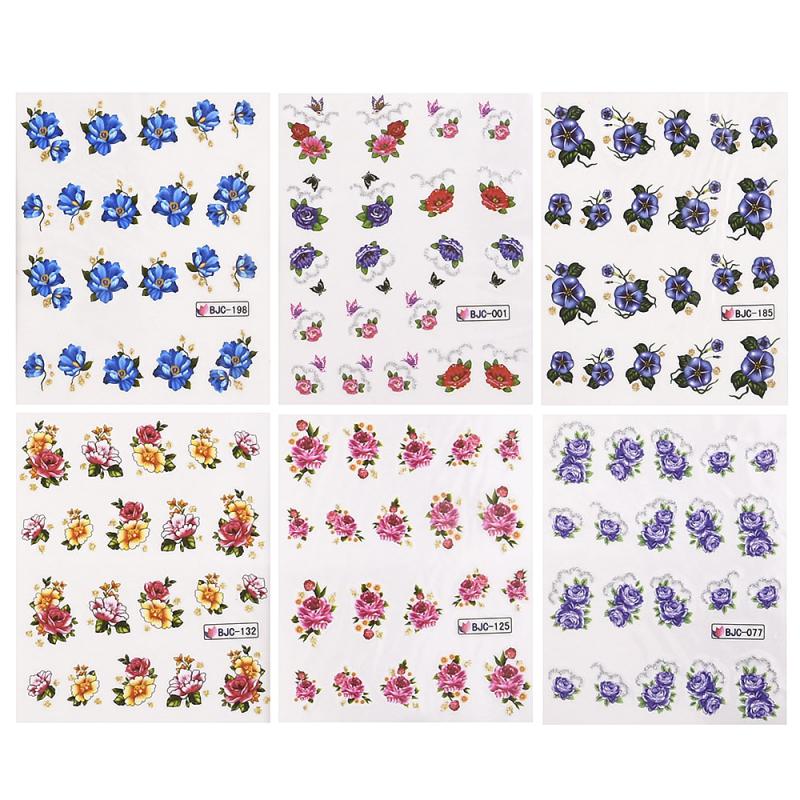 Körömépítés - Körömdíszítő matrica  6darab/szett Gyönyörű virágok001