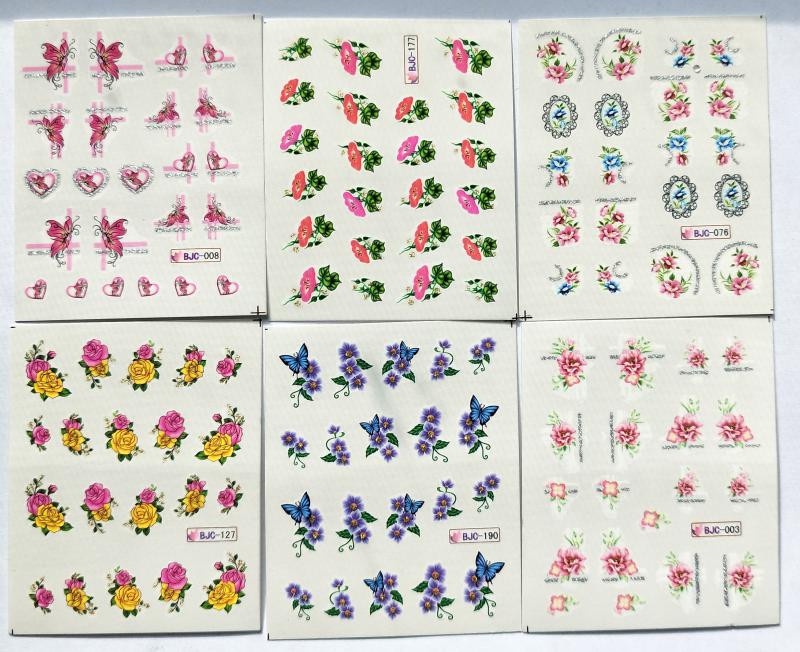 Körömépítés - Körömdíszítő matrica  6darab/szett Gyönyörű virágok002