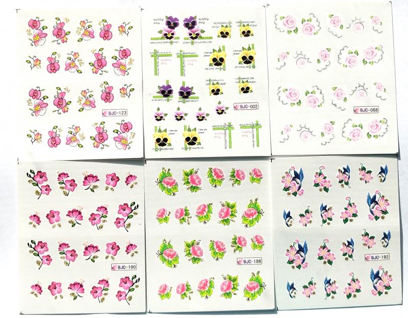 Körömépítés - Körömdíszítő matrica  6darab/szett Gyönyörű virágok003