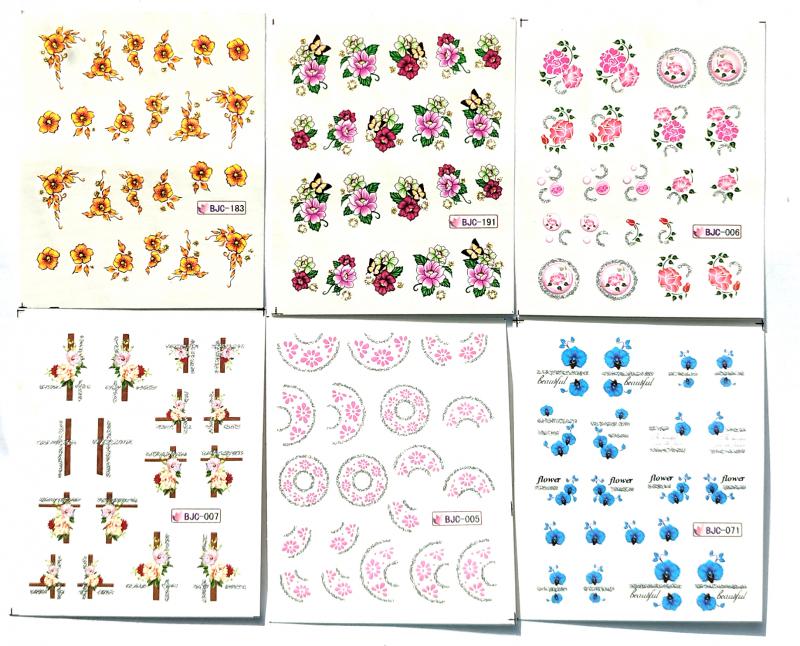 Körömépítés - Körömdíszítő matrica  6darab/szett Gyönyörű virágok004