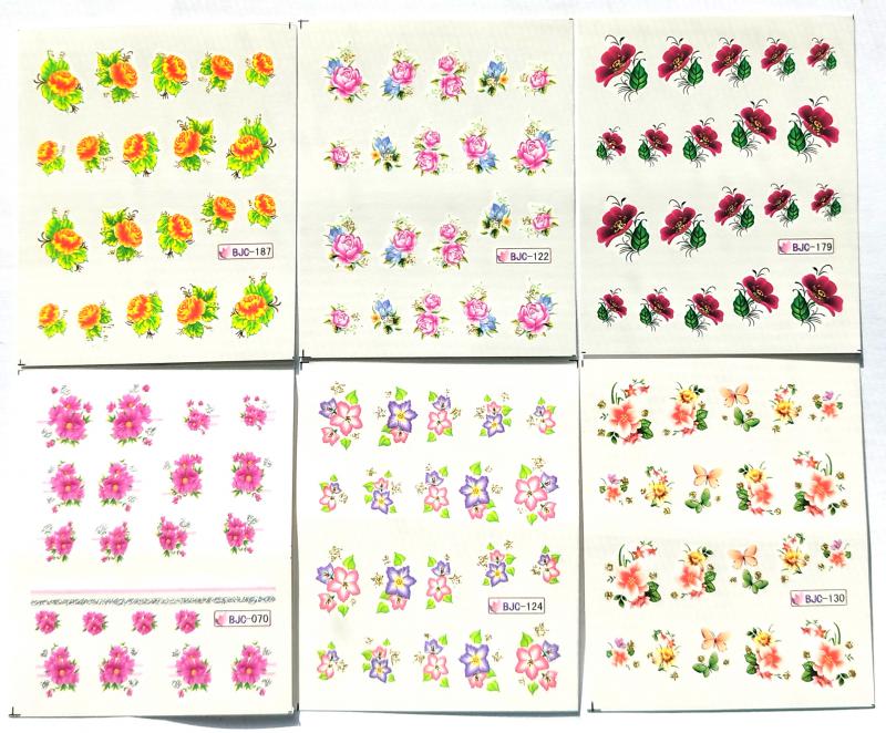 Körömépítés - Körömdíszítő matrica  6darab/szett Gyönyörű virágok005