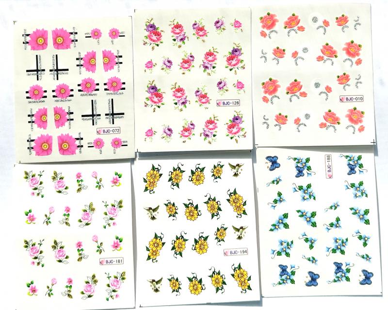 Körömépítés - Körömdíszítő matrica  6darab/szett Gyönyörű virágok006