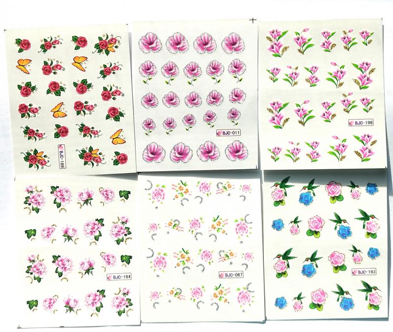 Körömépítés - Körömdíszítő matrica  6darab/szett Gyönyörű virágok007