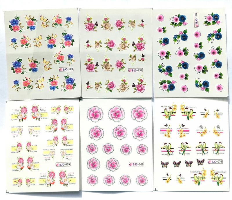 Körömépítés - Körömdíszítő matrica  6darab/szett Gyönyörű virágok008