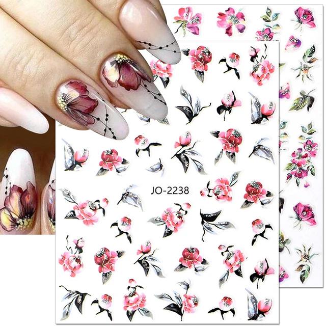 Körömépítés - Körömdíszítő matrica  virágok ezüst csillogással JO2238