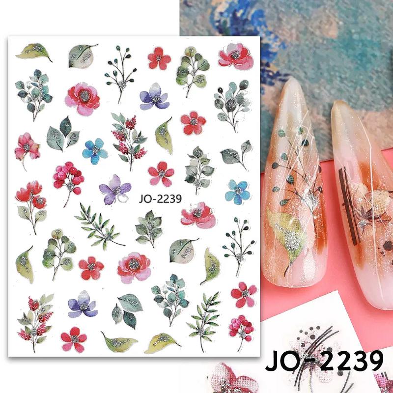 Körömépítés - Körömdíszítő matrica  virágok ezüst csillogással JO2239