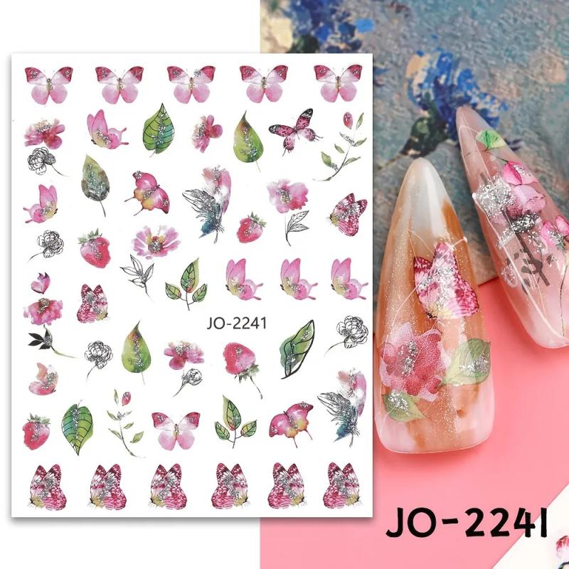 Körömépítés - Körömdíszítő matrica  virágok ezüst csillogással JO2241