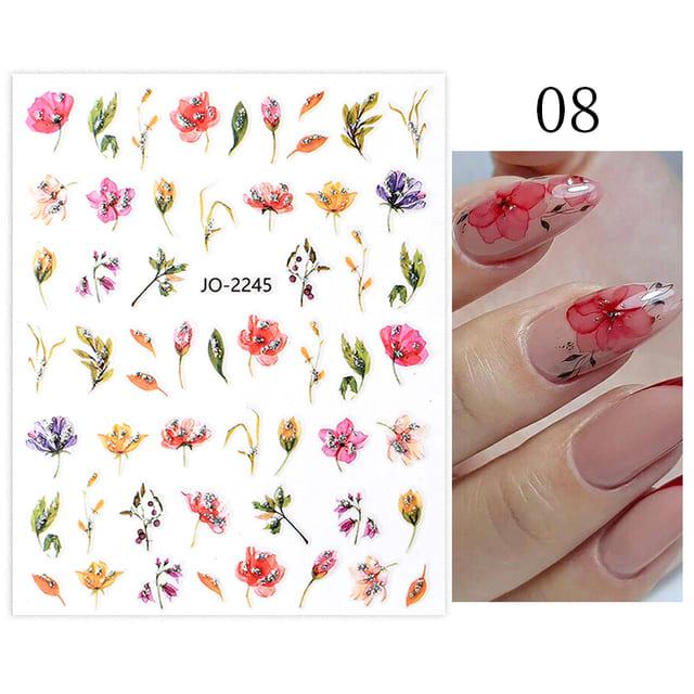 Körömépítés - Körömdíszítő matrica  virágok ezüst csillogással JO2245