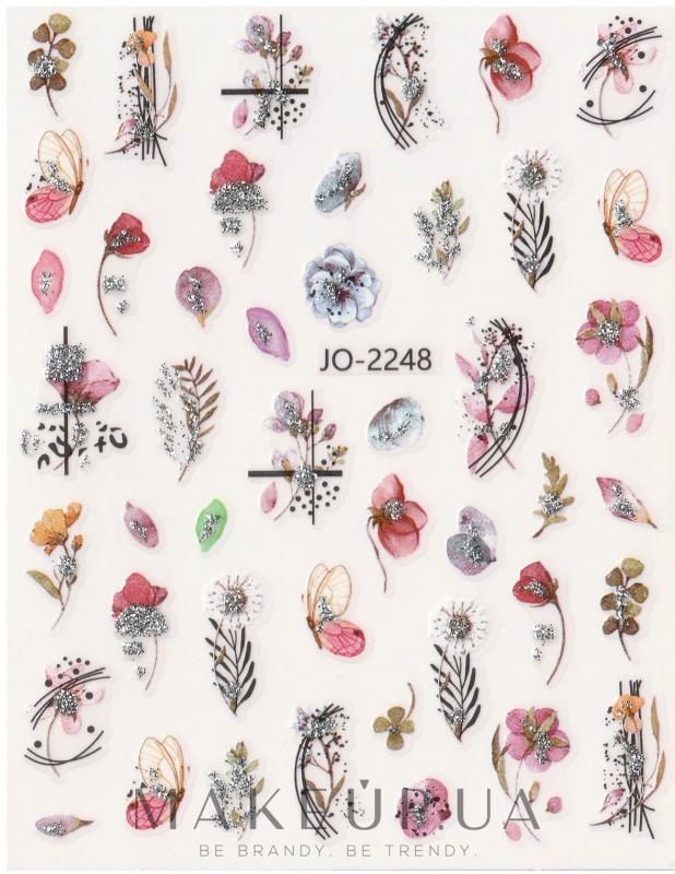 Körömépítés - Körömdíszítő matrica  virágok ezüst csillogással JO2248