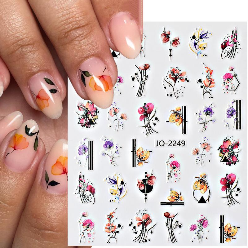 Körömépítés - Körömdíszítő matrica  virágok ezüst csillogással JO2249