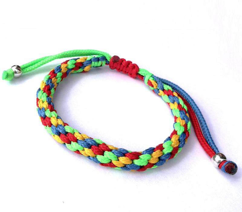 KUMIHIMO karkötő - Pepita fonat 8 szálas - zöld,kék,narancssárga,piros