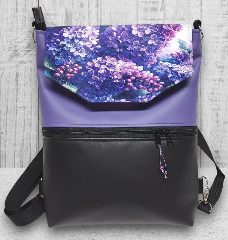 Lila orgonák fedélrészes 3in1 hátizsák univerzális táska