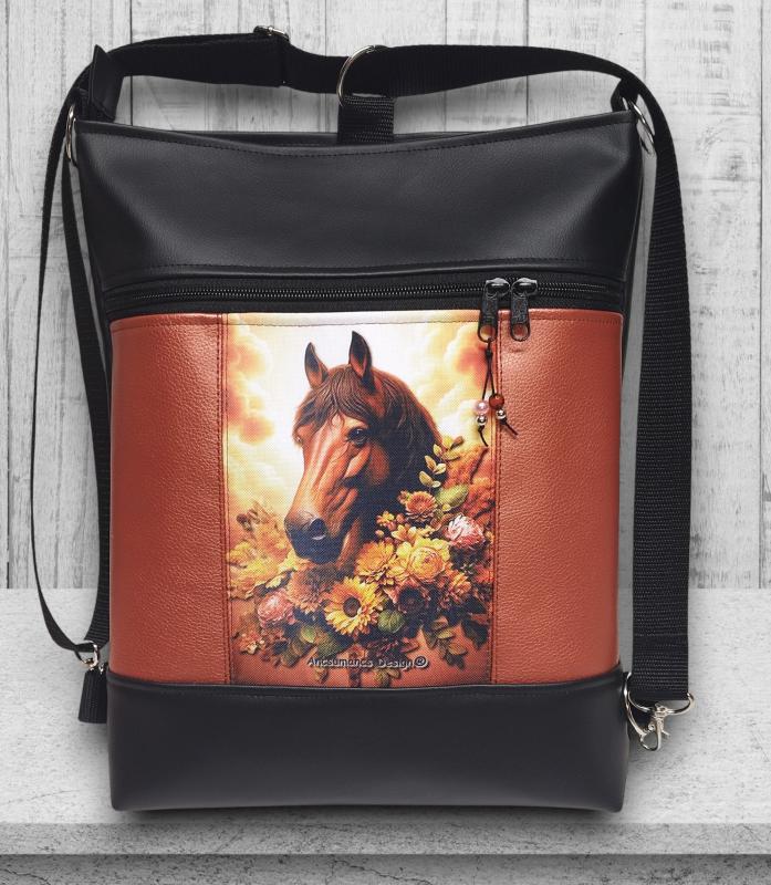 Lovas paneles 3in1 hátizsák univerzális táska  Fekete terrakotta