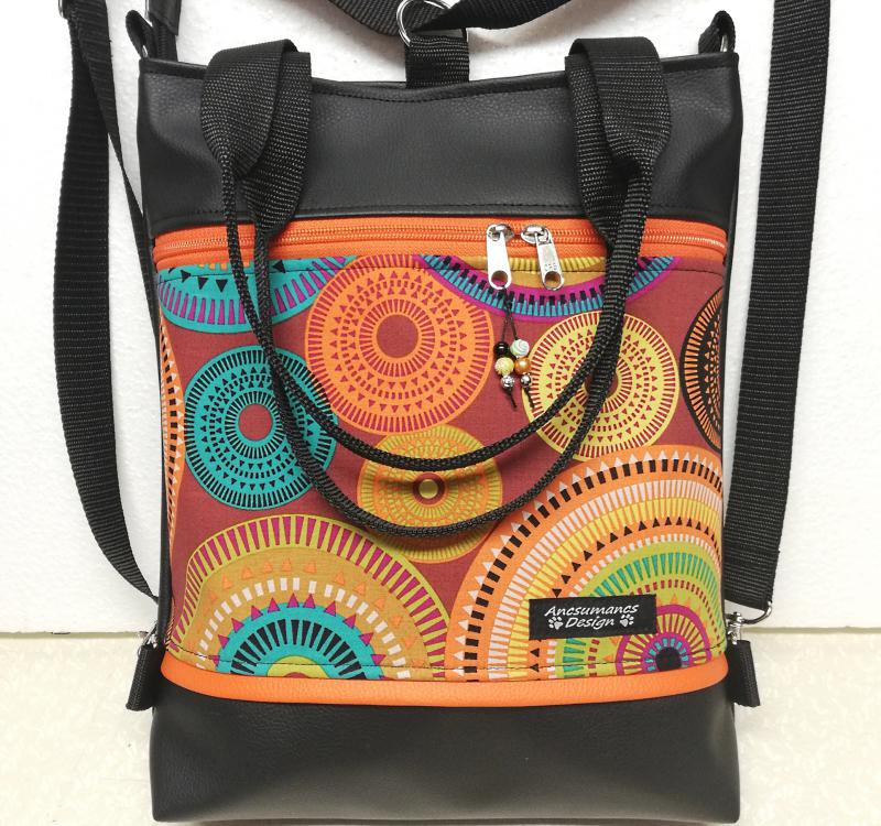 Mandalák 4in1 női hátizsák pakolós rohangálós táska narancs díszítéssel