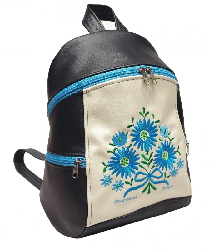 MAXIM BackPack L hátizsák - Hímzett Népi virágcsokor fekete pezsgő alapon