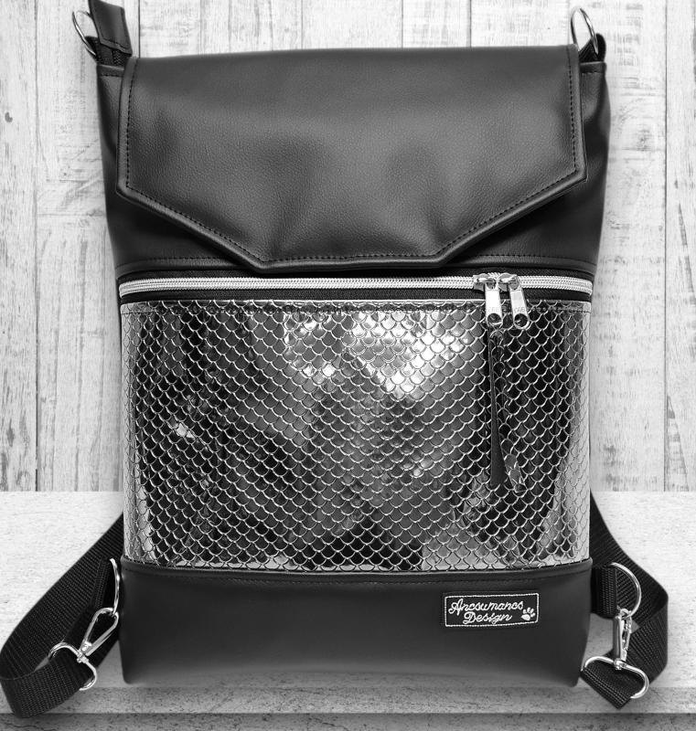 Metál sellőmintás Fedélrészes 3in1 hátizsák univerzális táska