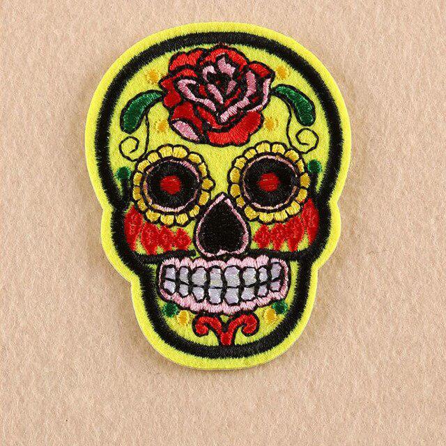 Mexikói koponya vasalható varrható hímzett felvarró folt 7x5,2cm citromsárga