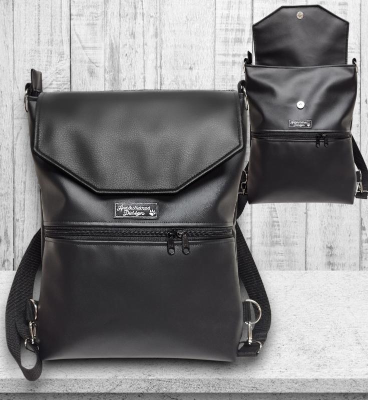 Minimal stílusú Fedélrészes 3in1 hátizsák univerzális táska full fekete