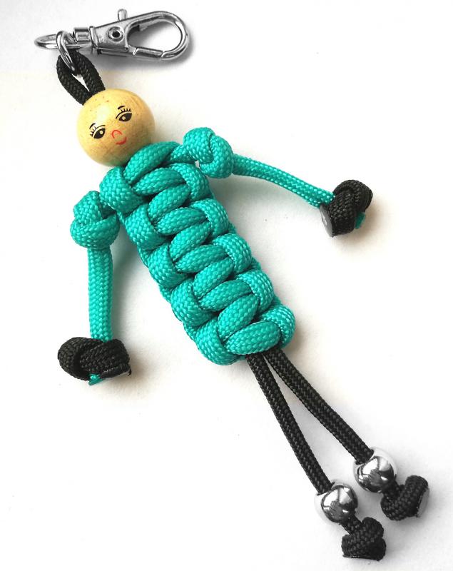 Mosolygó emberke paracord táskadísz kulcstartó karabinerrel-türkíz. Utolsó darabok!