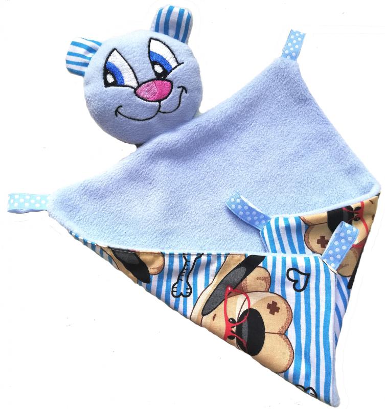 Mosolygós alvótárs játszótárs kék kutyusos