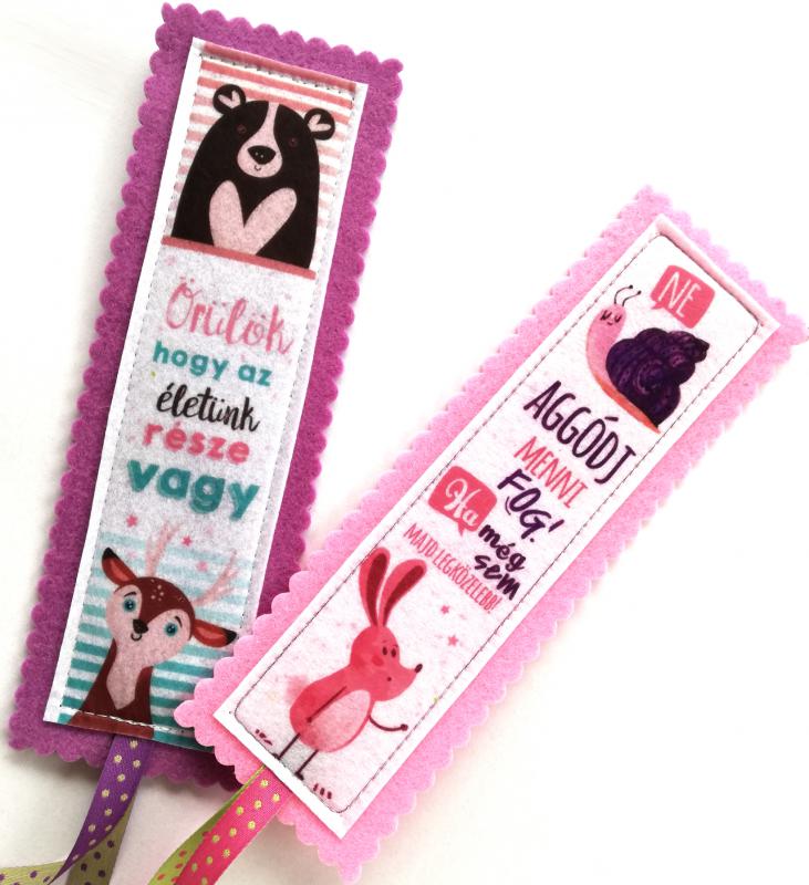 Motívációs filc könyvjelző szett gyerekeknek (2darab) lányoknak lila-rózsaszín őzike kisegér