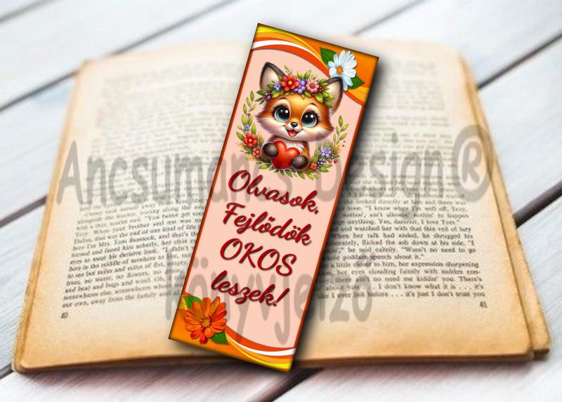 Motívációs laminált könyvjelző Olvasok,fejlődök okos lezsek - róka
