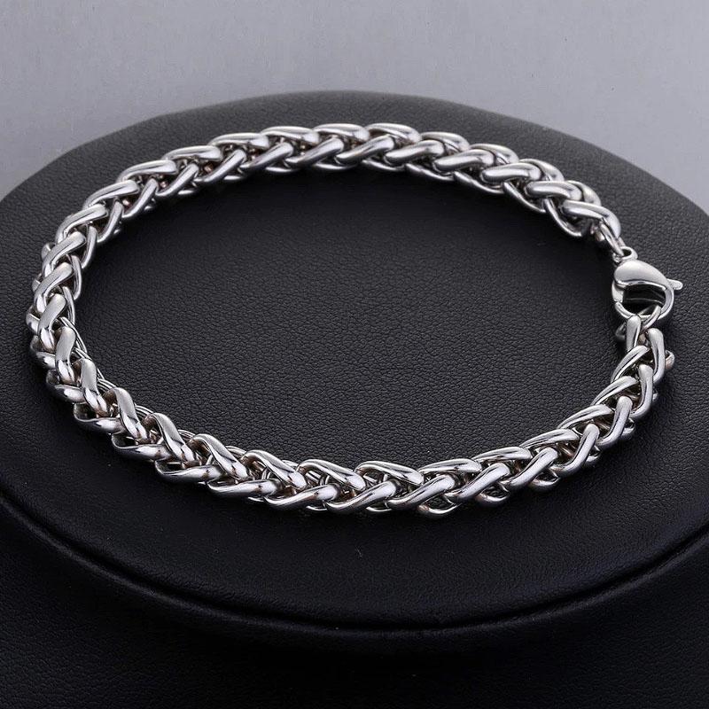 Nemesacél 5mm karlánc fonott, ezüst színű uniszex 20,5cm