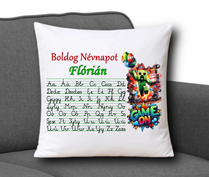 Neves ABC-s  Díszpárna 35x35cm - Boldog Névnapot Mine001 névvel