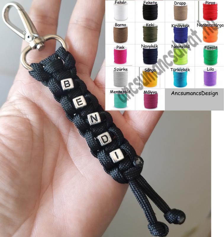 Neves paracord  slusszkulcsdísz kulcstartó karabinerrel ezüst betükkel