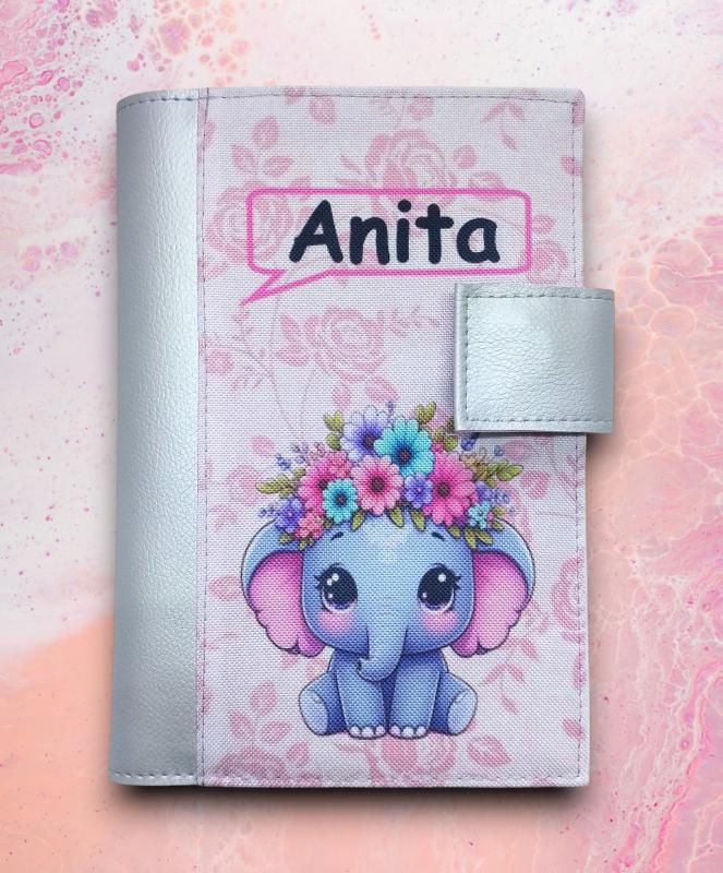 Névre szóló neves Egészségügyi kiskönyv borító - Kiselefánt ezüst alapon