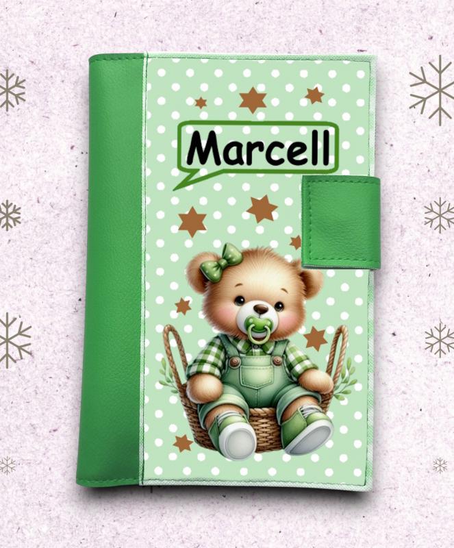 Névre szóló neves Egészségügyi kiskönyv borító - Mackó zöld