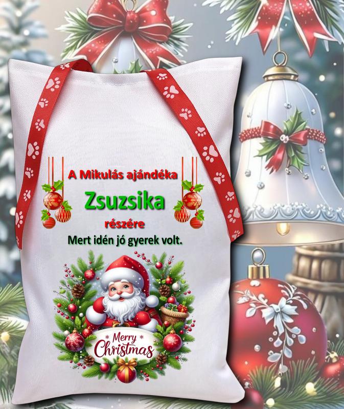 Névreszóló mikulászsák piros kötővel Mikulás