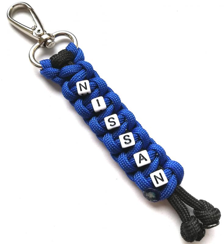 NISSAN feliratos paracord  slusszkulcsdísz kulcstartó karabinerrel Fekete-királykék
