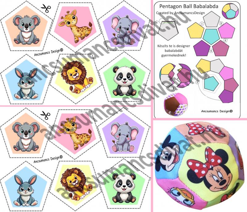 Pentagon Ball Babalabda készítő digitális nyomtatású sablon - Állatok02