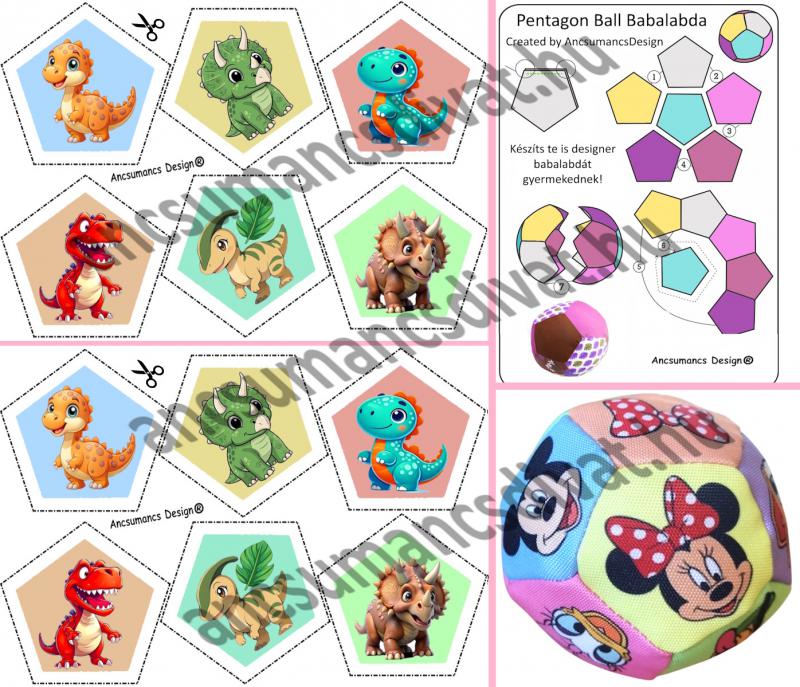 Pentagon Ball Babalabda készítő digitális nyomtatású sablon - Dínók01