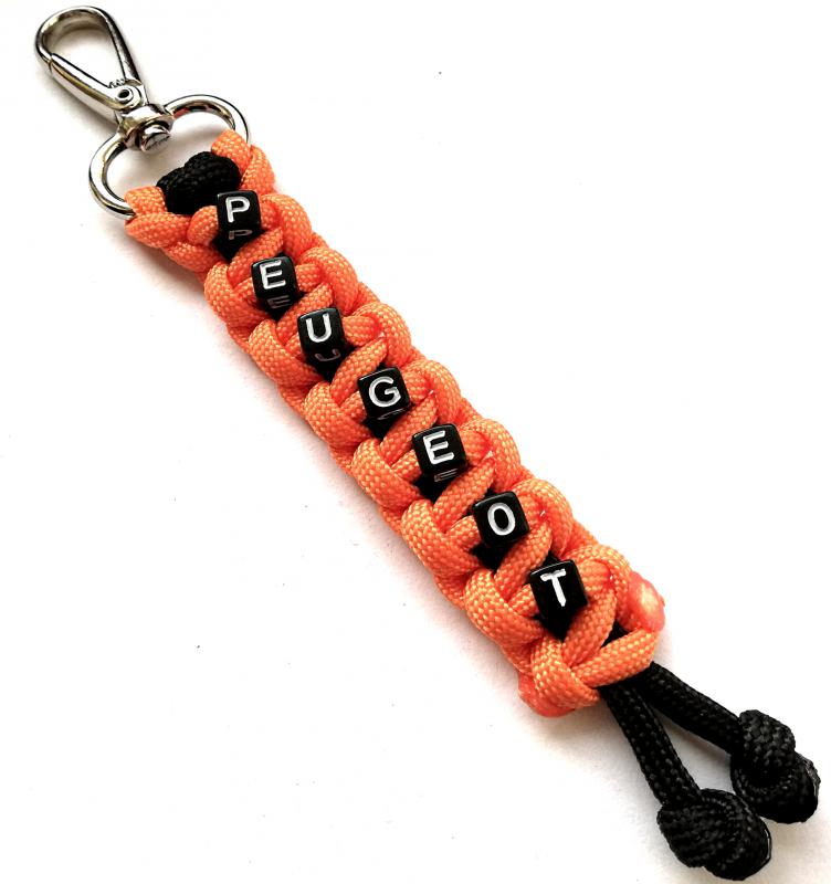PEUGEOT feliratos paracord  slusszkulcsdísz kulcstartó karabinerrel Fekete-narancssárga