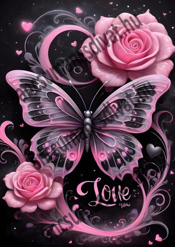 Pillangó rózsaszín rózsákkal cordura textilpanel választható méretben