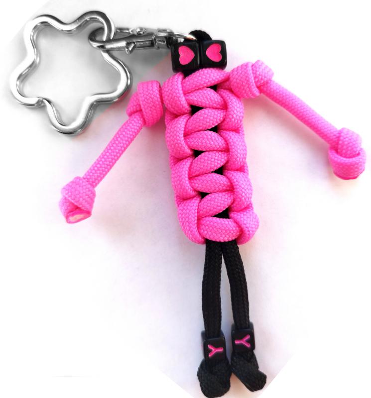 Pink emberke paracord táskadísz kulcstartó karabinerrel csillagkarikával
