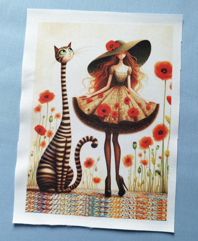 Pipacsos lány cicával cordura textilpanel választható méretben