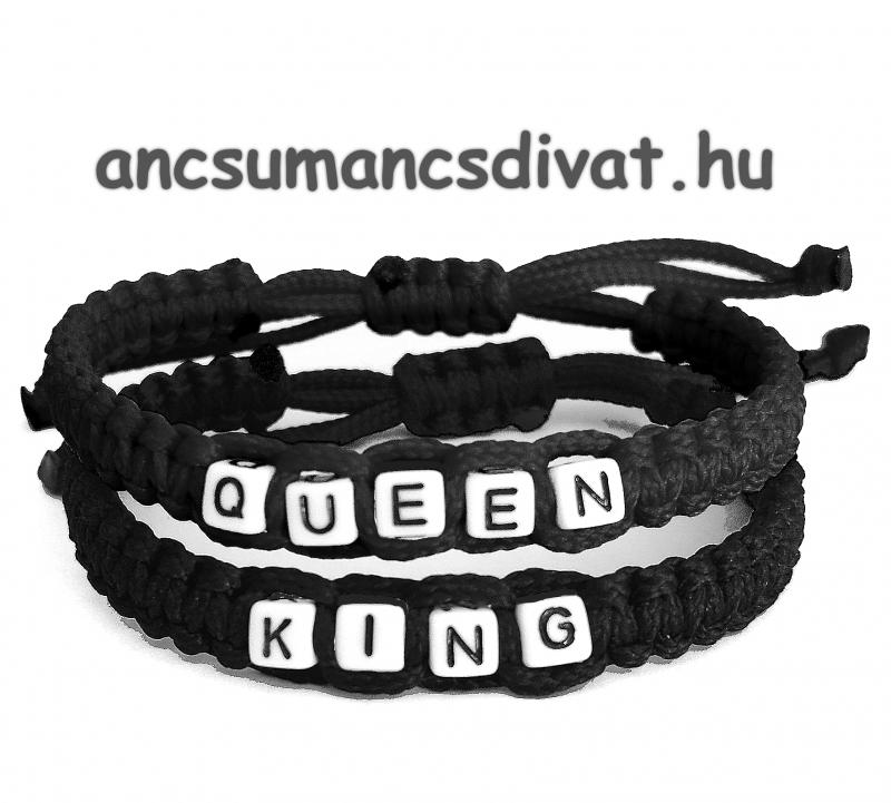 QUEEN - KING páros kabala makramé karkötő szett  fekete
