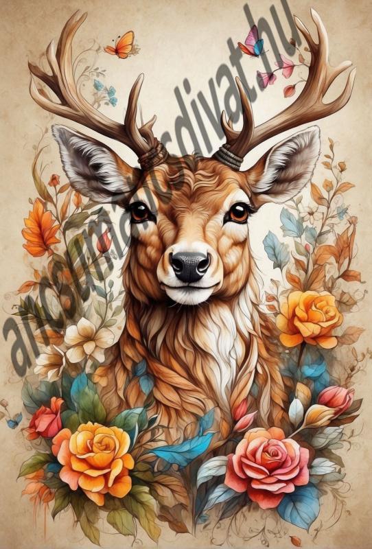 Szarvas virágokkal cordura textilpanel választható méretben