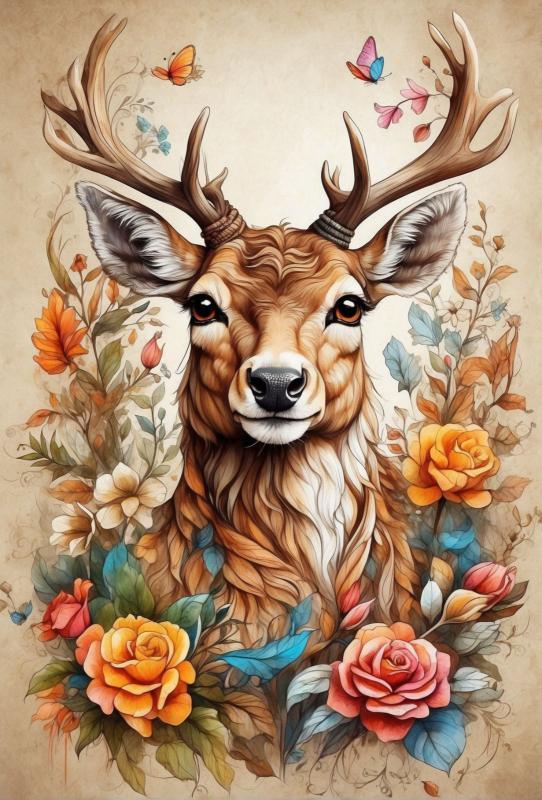 Szarvas virágokkal textilpanel választható méretben