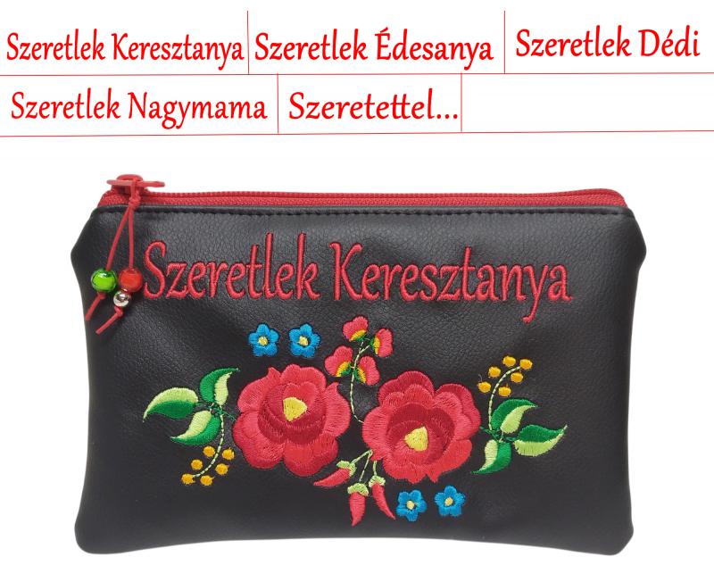 Szeretlek... Hímzett Kalocsai virágos neszi pénztárca Hungarian Folkart07 választható felirattal