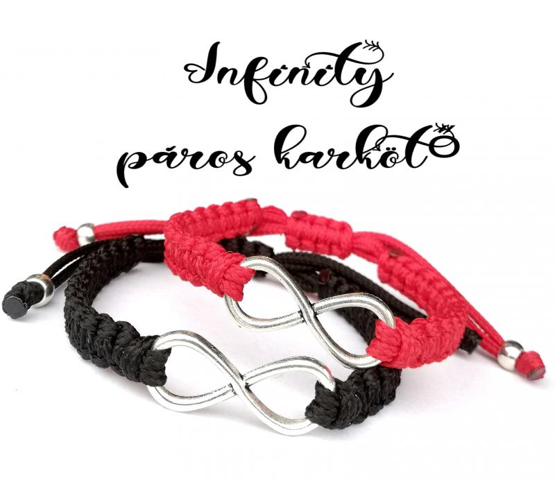 Szettben olcsóbb! INFINITY BLACK-RED  végtelen kabala makramé páros karkötő szett