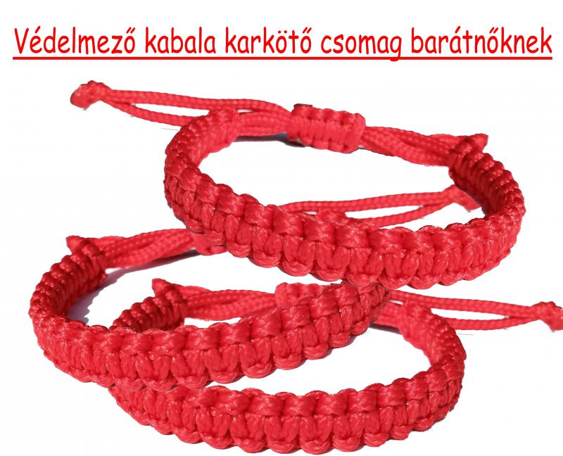 Szettben olcsóbb! Piros védelmező  kabala makramé karkötő szett barátnőknek (3 darab)