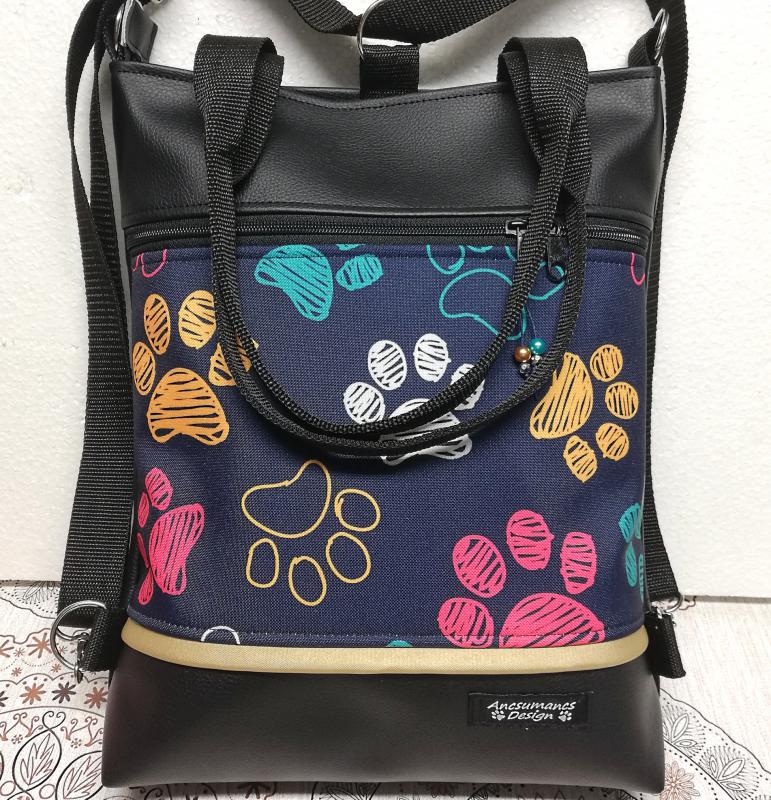 Színes tappancsos 4in1 textilbőr-cordura hátizsák univerzális táska