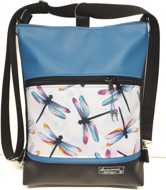 Szitakötők fekete-kék alapon 3in1 hátizsák pakolós rohangálós táska