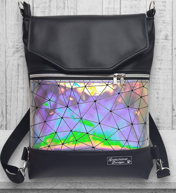 Szivárvány lézerhologramos Fedélrészes 3in1 hátizsák univerzális táska